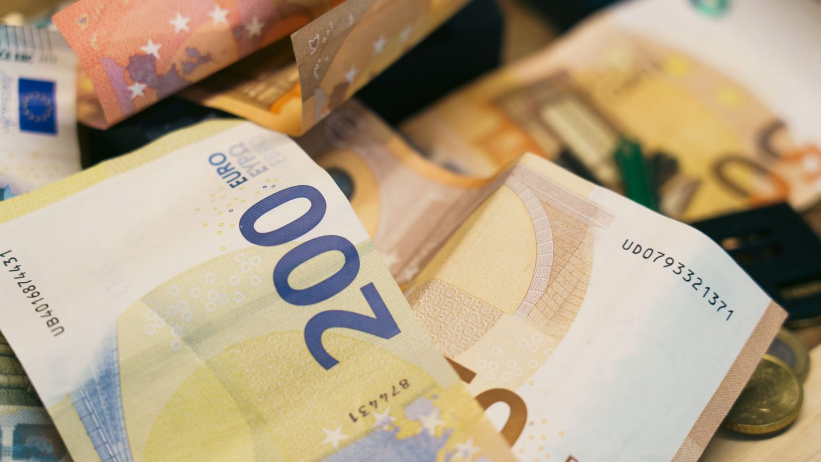 Close-up of assorted euro banknotes symbolizing finance, currency, and budget management.