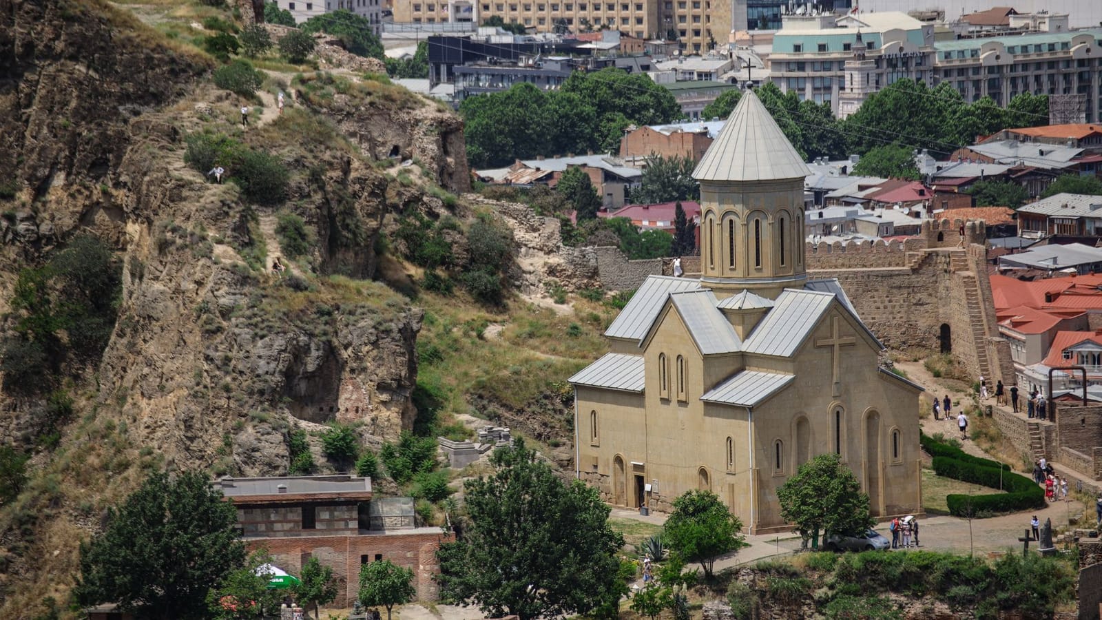 Scenic view of St. Nicholas Church amidst the hills of Tbilisi, Georgia.