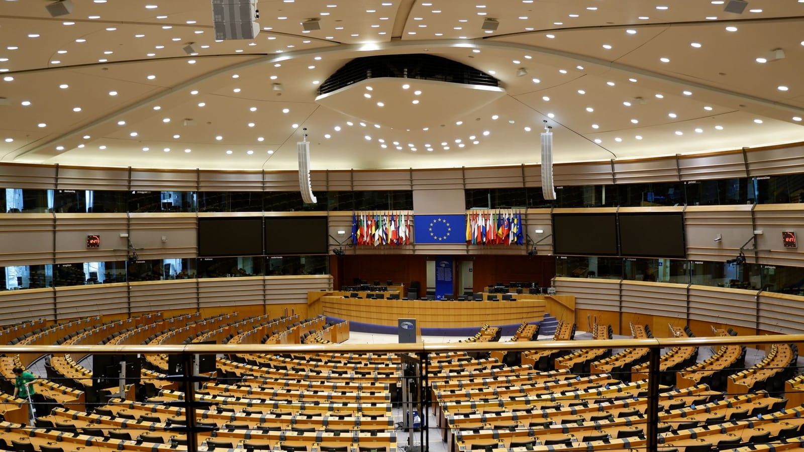 Empty European Parliament auditorium in Brussels, Belgium.